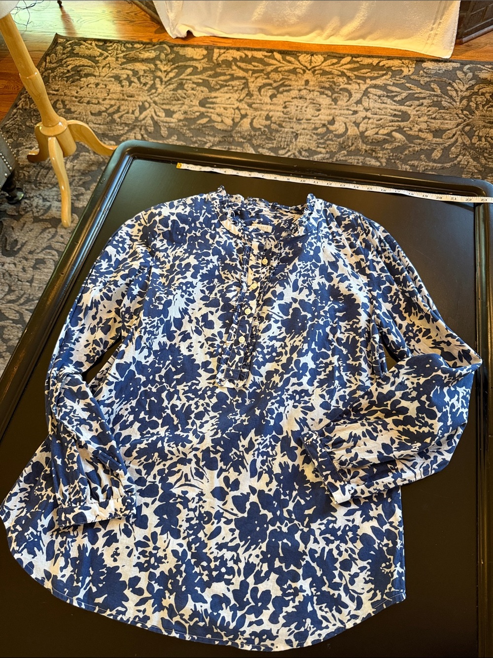 Talbots Blue and White Floral Henley Blouse